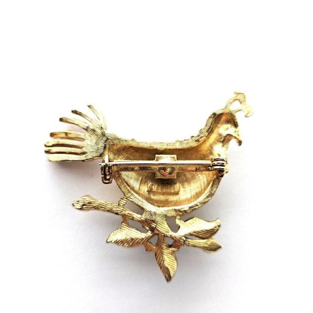 Vintage COREL Shape Brooch Red and Green enamel Gold tone Bird brooch READ - Picture 2 of 5